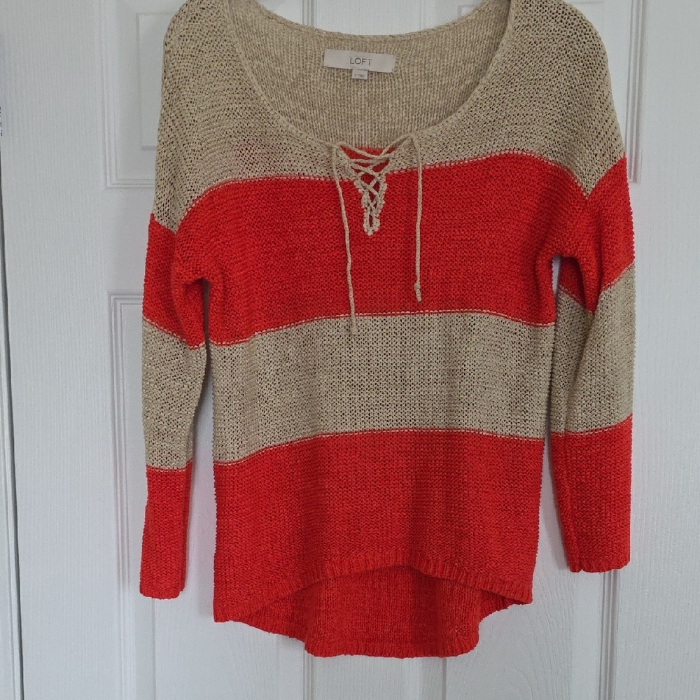 LOFT Women's Sweater with Red and Tan Stripes